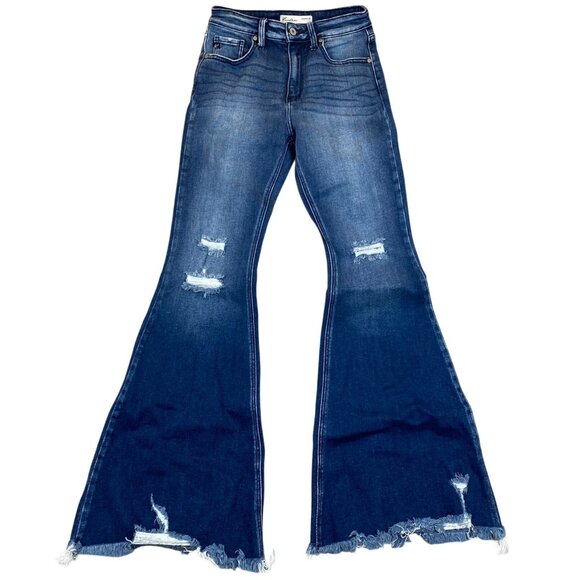 KanCan Women's Jeans Size 26 Distressed Flare Medium Wash Frayed Hem Stretch Den - Picture 1 of 16